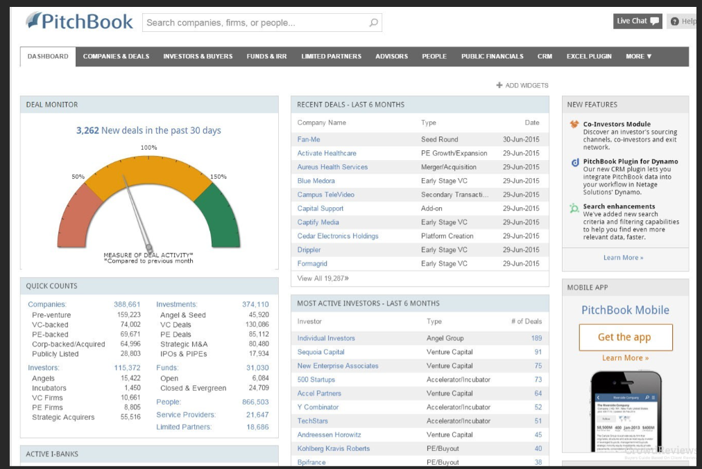 PitchBook dashboard showing generic, low-resolution intelligence output